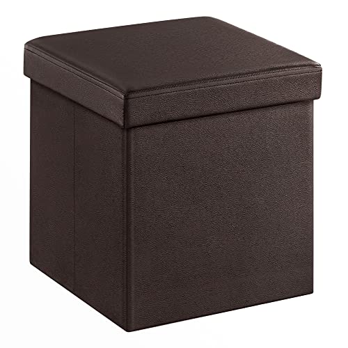 SONGMICS 15 Inches Ottoman with Storage, Footstool, Storage Ottoman, Synthetic Leather, 660 lb Load Capacity, for Dorm Room, Living Room, Bedroom, Brown ULSF10B