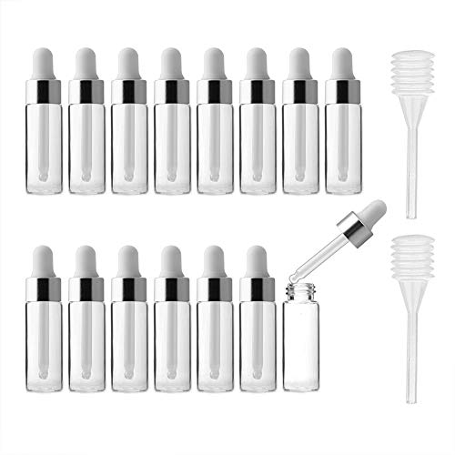 Enslz 5ML Dropper Bottles Empty Refillable Transparent Glass Essential Oil Bottles Perfume Cosmetic Liquid Aromatherapy Lotion Sample Storage Containers Vials Eye Dropper Dispenser, (Set of 15) (5ml)