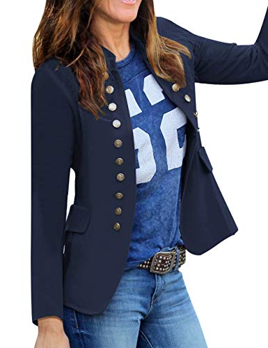 luvamia Woman Blazer Fall Jacket with Buttons Women Casual Blazer Blazers Casual for Women Fall Blazers for Women Womens Jacket Blazer Casual Navy Blue Size Large