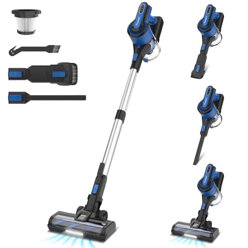 POWEART Cordless Vacuum Cleaner, 30Kpa Powerful Cordless Stick Vacuum with 350W Motor, 8-in-1 Lightweight Battery Vacuum Up to 45mins Runtime, Self-Standing Vacuum for Pet Hair Hardfloor Carpet-Black