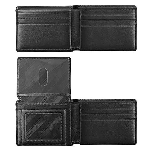 RUNBOX Slim Wallet for Men's Leather Bifold RFID Blocking Wallet with 2 ID Windows Gift Box