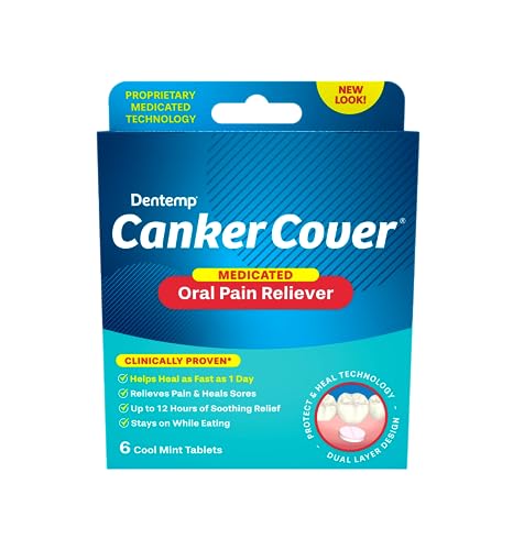 Dentemp Canker Cover - Canker Sore Medicine Pain Reliever (6 Counts) - Canker Sore Treatment to Relieve Canker Pain, Mouth Sores & Mouth Irritation - Fast Acting Canker Sore Relief Tablets for Adults