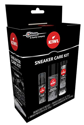 KIWI Sneaker and Shoe Cleaner Kit | Deodorizer for Shoes, Sneakers, Leather and More | 1 Cleaner, 1 Protector, 1 Deodorizer