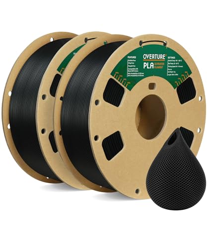 OVERTURE PLA Filament 1.75mm PLA 3D Printer Filament, 2kg Cardboard Spool (4.4lbs), Dimensional Accuracy +/- 0.02mm, Fit Most FDM Printer (Black 2-Pack)