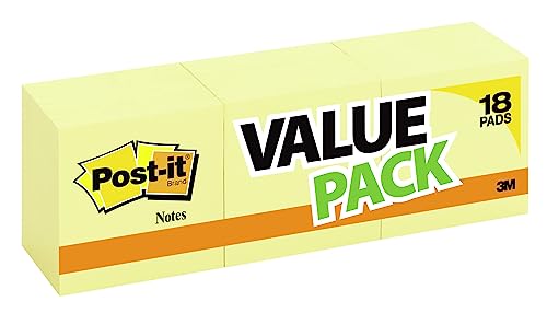 Post-it Notes, 3x3 in, 18 Pads, Canary Yellow, Clean Removal, Recyclable