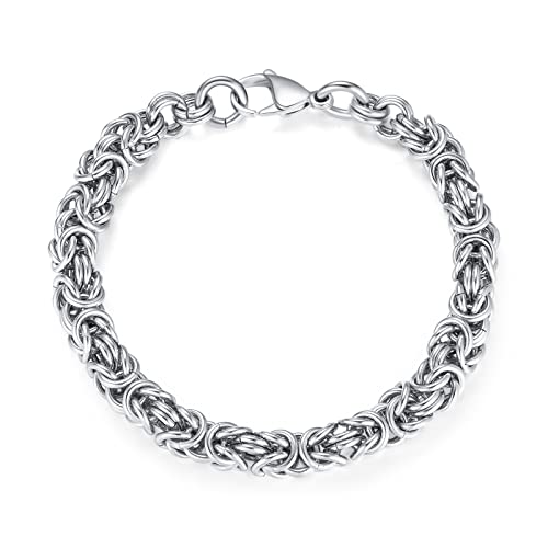 Divoti Stainless Steel Handmade Round Byzantine Chain Bracelet for Men - 8.5'