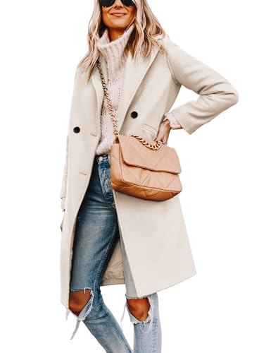 Hooever Women's Winter Wool Coat Casual Notch Lapel Single-Breasted Peacoat(beige-M01)