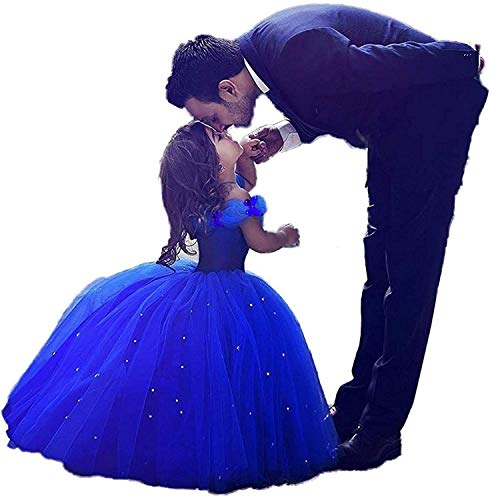 Girls Cinderella Princess Pageant Ball Gowns Kids Tulle Flower Girls Dresses Royal Blue Size 4