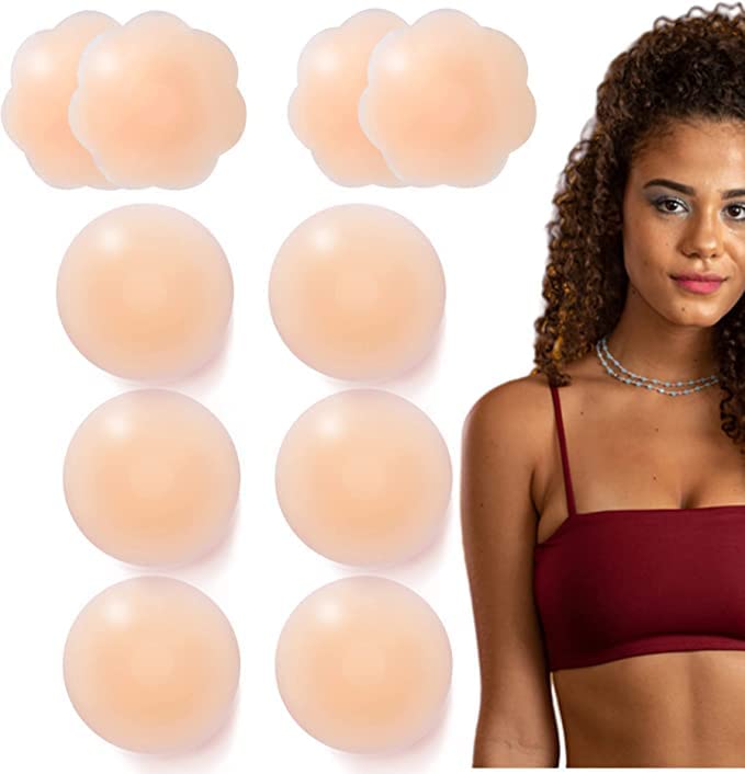VOCH GALA 5 Pairs Nipple Cover for Women Reusable, Adhesive Silicone Nipple Pasties, Sticky Bra Pasties Petals