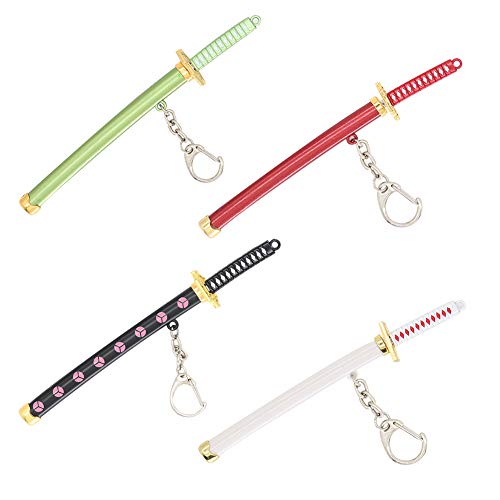 Warmtree 4 Pcs Japanese Sword Keychains Japanese Knife Sword Weapon Keyring Metal Model Keychain Gift Action Figure Arts Keychain (Sword)