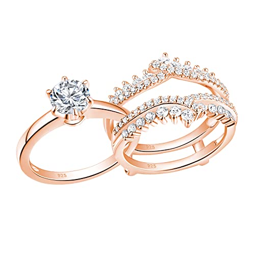 Newshe Wedding Rings for Women Engagement Ring Enhancer Band Bridal Set Sterling Silver 1.8Ct Cz Rose Gold Size 5.5