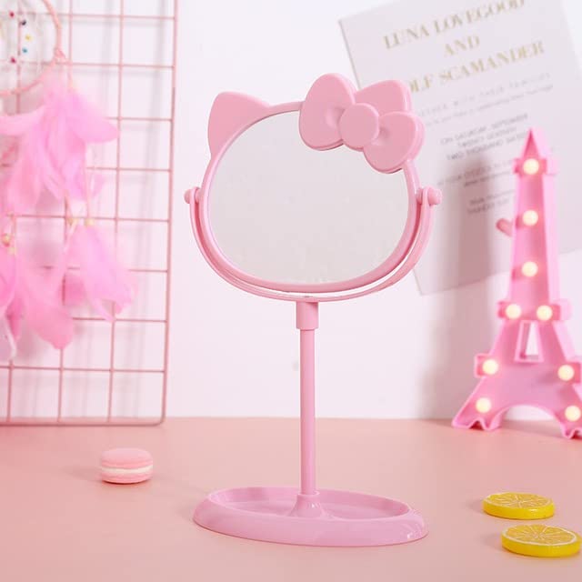 VNSPORT Desk Mirror, Kitty Cat Shape-Kawaii &Vanity Makeup Mirror for You in Bathroom or Bedroom- Pink, Birthday Gift for Hello, Kitty Fans