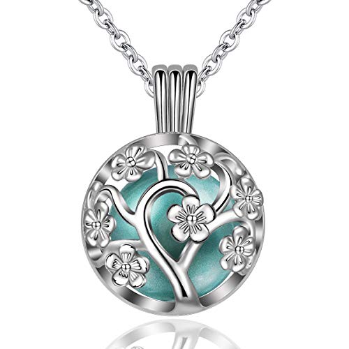 EUDORA Harmony Bola Locket Necklace Pregnancy, Flower of Life Pendant Cherry Blossoms Necklace with The Music Chime Bell Women Jewellery, Romantic Gift for Women 30'