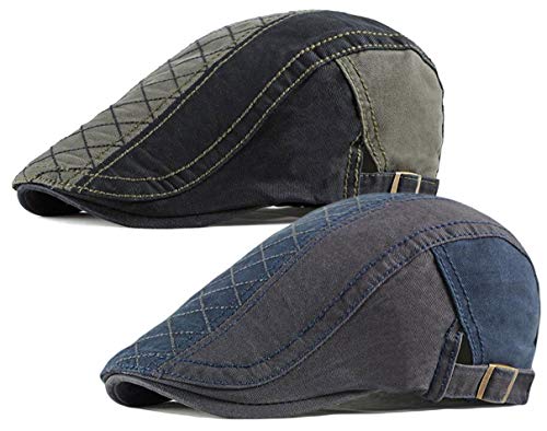 Qunson 2 Pack Men's Cotton Flat Cap Ivy Gatsby Newsboy Hat (M)