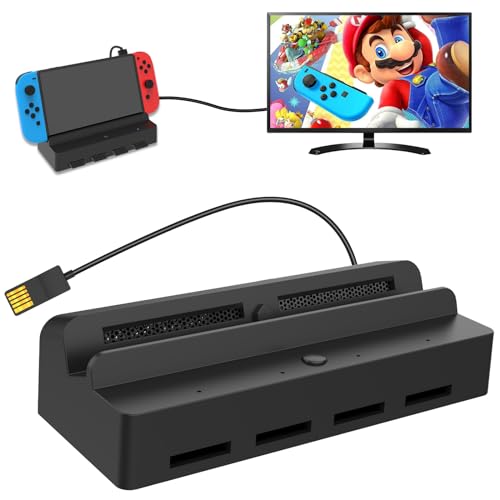 Tendak TV Dock Station for Nintendo Switch/Switch OLED, Portable TV Docking Station Replacement with Game Card Reader, Switch Dock with 4K HDMI Adapter/USB 3.0 Ports/4 Card Slots and Game Card Case