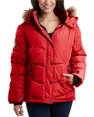 CANADA WEATHER GEAR Women's Winter Coat - Quilted Heavyweight Puffer Parka Coat – Plus Sized Jacket for Women (S-3X), Size Small, Red/Natural