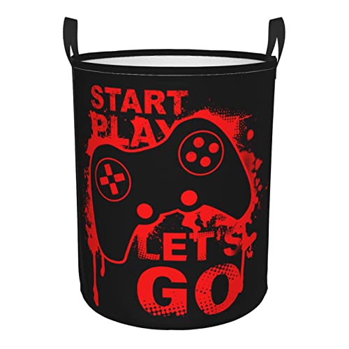 Gbuzozie Game Joystick Round Laundry Hamper Storage Basket Toys Clothes Organizer Bin For Home Bathroom Bedroom Dorm Nursery, 62l