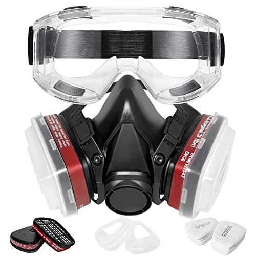 Yingorrs Respirator Mask with Filters, Half Face Gas Mask with Safety Glasses, Asbestos Mask for Resin, Fume, Painting, Welding, Organic Vapor and Dust