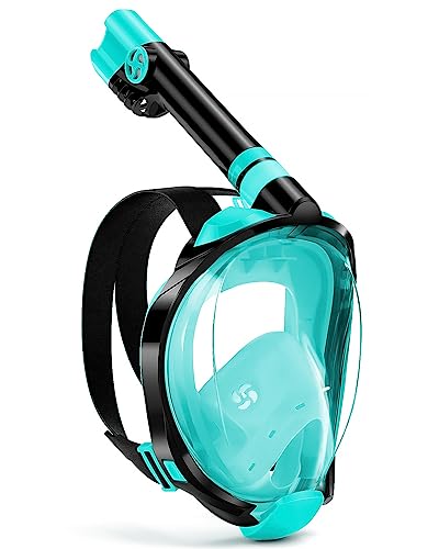 W WSTOO Snorkel Mask with Latest Dry Top Breathing System,Fold 180 Degree Panoramic View Full Face Snorkel Mask Anti-Fog Anti-Leak with Camera Mount,Snorkeling Gear for Adults and Kids