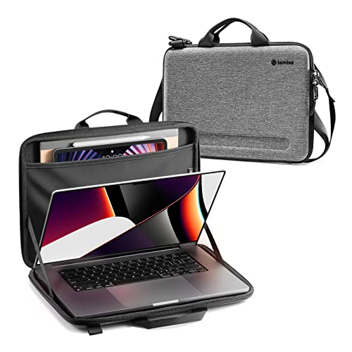 tomtoc Hardshell Laptop Shoulder Bag for 16-inch New MacBook Pro M3/M2/M1 Pro/Max A2991 A2780 A2485 A2141 2023-2019, Organized Protective Hard Case with Tablet Pocket for Up to 12.9 Inch iPad Pro