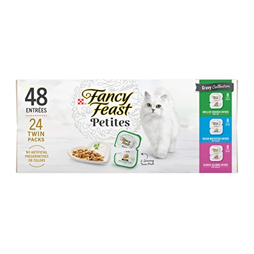 Purina Fancy Feast Gourmet Wet Cat Food Variety Pack, Petites Gravy Collection, break-apart tubs, 48 servings - (Pack of 24) 2.8 oz. Tubs