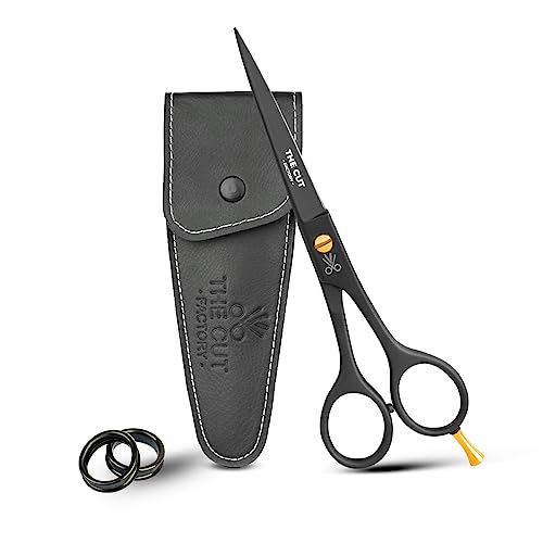 The Cut Factory- Hair Scissors and Barber Scissors Professional- 6.5 Inches Finest Stainless Steel Hair Cutting Scissors with Smooth Serrated Edge Blades -Use for Salon & Personal Use (Black)