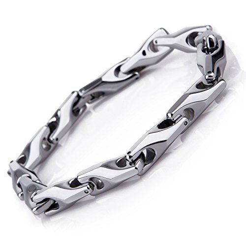 Urban Jewelry Classy Men's Solid Heavy Wheat Tungsten Carbide Bracelet - 3 Sided Links (Silver)