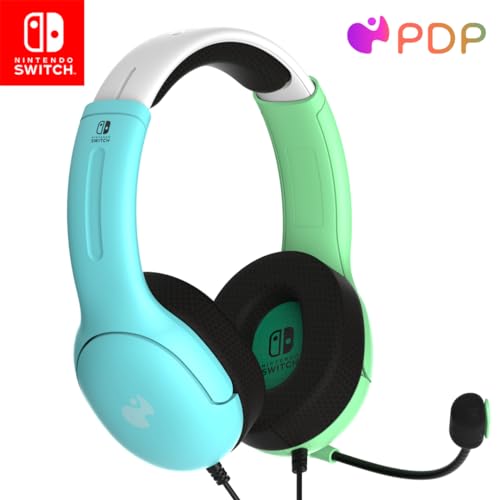 PDP Gaming LVL40 Stereo Headset with Mic for Nintendo Switch/Switch Lite/OLED - Wired Power Noise Cancelling Microphone, Lightweight, Soft Comfort On Ear Headphones (Animal Crossing Blue & Green)