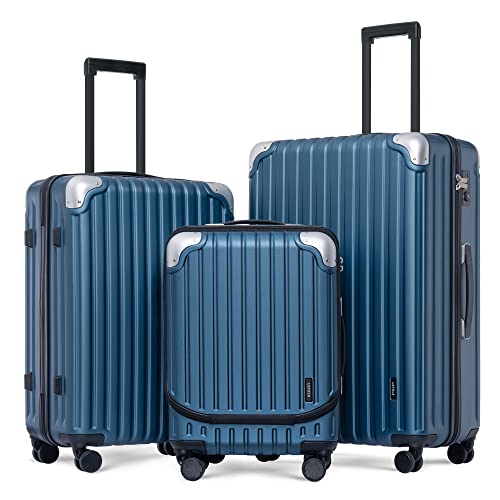 LEVEL8 Grace Luggage Sets PC+ABS Hardshell Suitcase with Wheels, Durable Large Suitcase TSA Lock 20' Expandable Carry on 24'/28' Checked Luggage, 3-Piece Set (20/24/28) – Blue
