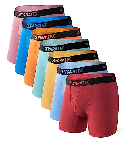 Separatec Men's Underwear Bamboo Rayon Boxer Briefs with Anti Chafing Mesh Ball Pouch Underwear Gifts for Men 7 Pack (L,Assorted Colors)