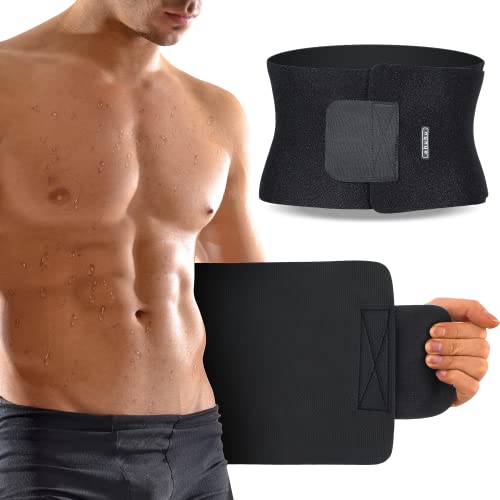 Ohuhu Waist Trimmer, Adjustable Neoprene Ab Trainer Belt for Back Support, Sweat Band Waist Trainer for Training & Workouts, Sweat Enhancer, Fits Up to 40 Inches for Men & Women Black (Medium)