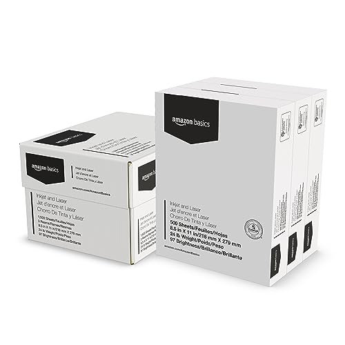 Amazon Basics Multipurpose Copy Printer Paper, 8.5-x-11-inch, 24lb, 1500 Sheets (3 Packs of 500), 97 Bright, White