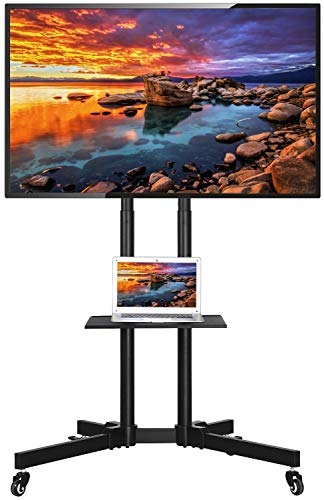 Yaheetech Mobile TV Stand with Wheels for 32-75 Inch LCD LED Screens TVs, Height-Adjustable Rolling TV Cart Hold up to 110 lbs, Trolley Floor Stand w/Tray, Max VESA 600x400mm