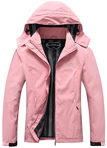 OTU Women's Waterproof Rain Jacket Lightweight Hooded Raincoat for Hiking Travel Outdoor Pink S