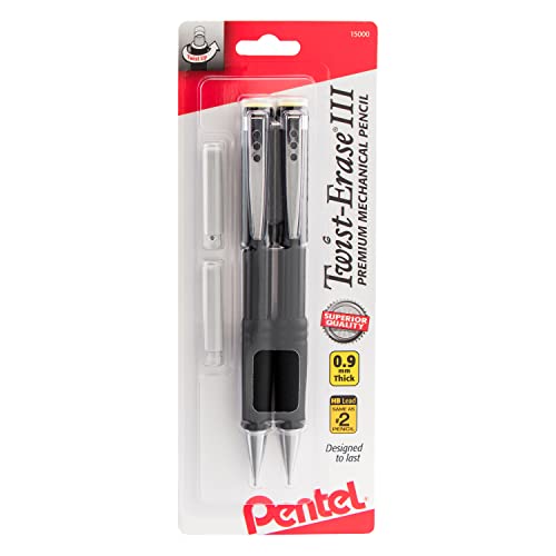 Pentel Twist-Erase III Mechanical Pencils, 0.9 mm, Assorted Barrel Colors, Pack Of 2 Pencils