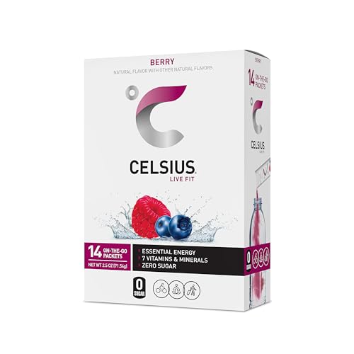 CELSIUS On-the-Go Powder Stick Packs, Zero Sugar (14 Sticks per Pack), Berry, 3.08 Ounce, (Pack of 14)