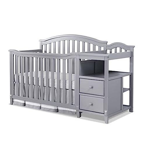 SORELLE FURNITURE Berkley Crib and Changer with Slat Panel Back Classic -in- Convertible Diaper Changing Table Non-Toxic Finish Wooden Baby Bed Toddler Childs Daybed Full-Size Nursery - Gray