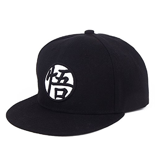 Cosfunmax DBZ Baseball Cap Hat Hot Anime Canvas Snapback Cap Hip-Hop Flat Adjustable Hat, Black, Large