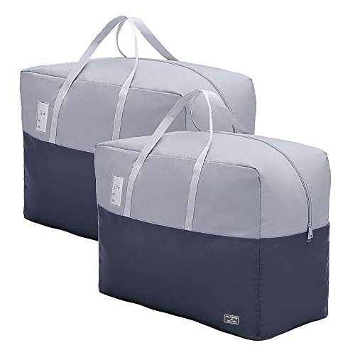 Large Zipper Comforter Storage Bag, Folding Clothes Storage Bag with Reinforced Handle, Under bed Storage Bag for Bedding, Blanket, Cloth, Pillow, 75L, Grey