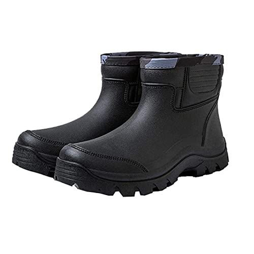 Gets Rain Boots for Mens Waterproof Light Rubber Ankle Boots for All Type of Weather (EU 44=US 11.5) Black