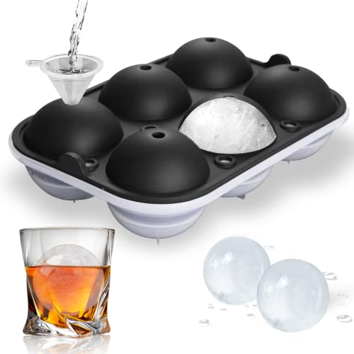 Ice Ball Maker, TINANA Reusable 2.5 Inch Ice Cube Trays, Easy Release Silicone Round Ice Sphere Tray with Lids & Funnel for Whiskey, Cocktails & Bourbon Black