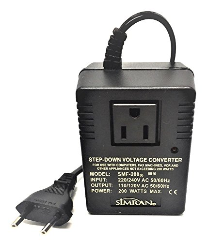 Simran SMF-200 Deluxe 200 Watts Step Down Voltage Converter for International Travel to AC 220V/240V Countries, Ideal for Laptops, Cameras, iPhones, BlackBerry, iPods etc