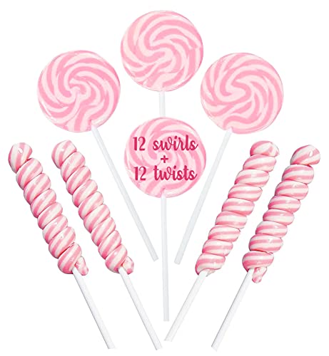 Pink Swirl And Twisty Lollipops - 24 Suckers Individually Wrapped