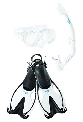Speedo Unisex-Adult Adventure Swim Mask, Snorkel & Fins Set, Black/White, Large/X-Large
