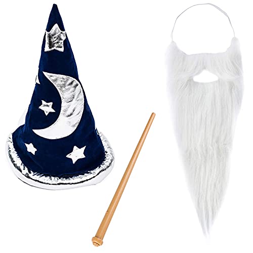 Funny Party Hats Magic Wizard Costume - Wizard Costume Hat, Beard & Wand - Wizard Costume Accessories