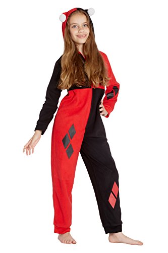 DC Comics Girls' Harley Quinn Costume One Piece Union Suit Critter Pajama Outfit (MD, 7/8)