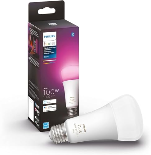 Philips Hue Smart 100W A21 LED Bulb - White and Color Ambiance Color-Changing Light - 1 Pack - 1600LM - E26 - Indoor - Control with Hue App - Works with Alexa, Google Assistant and Apple Homekit