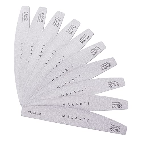 Makartt Nail File 100/180 Grit Nail Files for Acrylic Nails Gel Nails Dip Nails Professional Strong Emery Boards for Nails Doubled Sides Washable Nail Accessories Tools 10PCS Manicure Gift