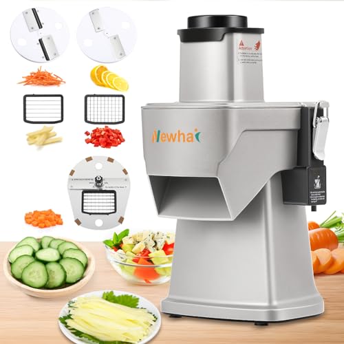 Newhai 4 in 1 Commercial Vegetable Chopper, Multifunctional Automatic Dicer & Slicer, Electric French Fry Cutter, Onion Shredder Potato Slicer, Veggie Processor with 110V Quite Motor and Multi Blades