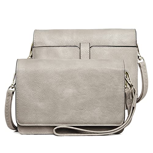 BROMEN Crossbody Bags for Women Small Size Crossbody Purse Wristlet Wallet Purse with Multi Card Slots Adjustable Strap Two-tone Rough Cloud Grey